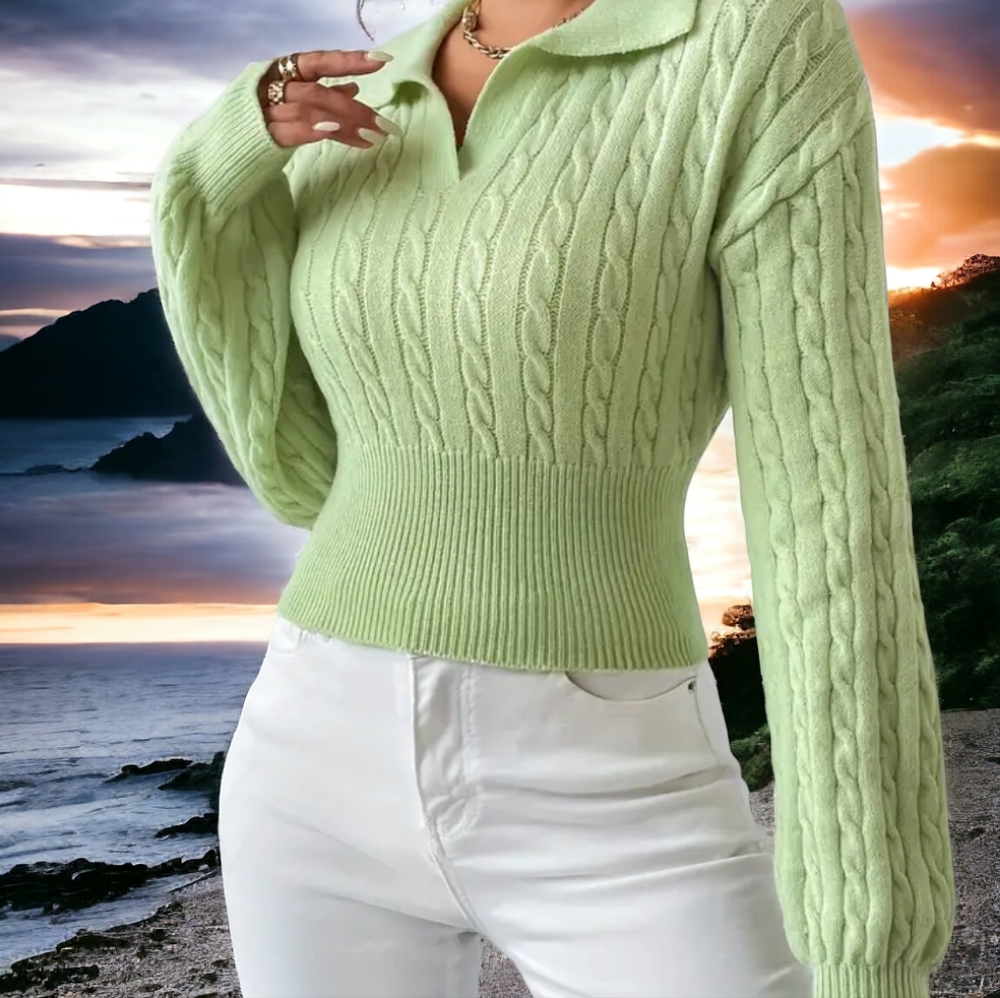 Ladies Twist Texture V-Neck Sweater